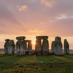 a beautiful painting of sunrise at stonehenge, trending on artstation