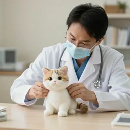 doctor fixing a kitty cat stuffy