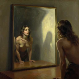 into the mirrorverse, volumetric lighting, volumetric shadows, realistic oil painting by gustave dore, - h 6 4 0,