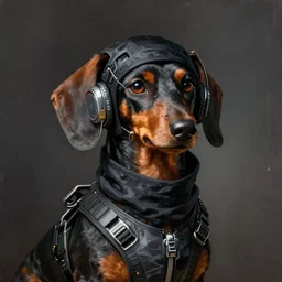 a portrait of an anthropomorphic cyberpunk dachshund dog, ninja cyberpunk!, fantasy, elegant, digital painting, artstation, concept art, matte, sharp focus, illustration, art by josan gonzalez