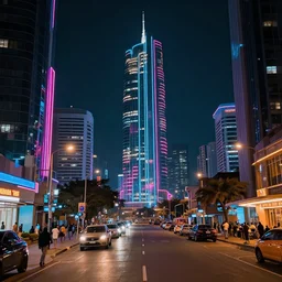 ashanti city of the future, street scene, ashanti neon lights, high definition, detailed, futuristic, night scene, realistic