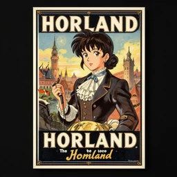 1 9 th century holland advertisement, poster on black canvas, anime style, 8 k