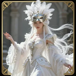 art by artgerm, atey ghailan, craig mullins and greg rutkowski. chinese taoist fairy goddess. in elden ring. magic card art. sunny. rim light!! renaissance noble costume, gorgeous mask!! feathers, sharp edges, stage light on shining crown, dynamic pose, intricate,. delicate features. bright white. ultra realistic. ultra clear detailed