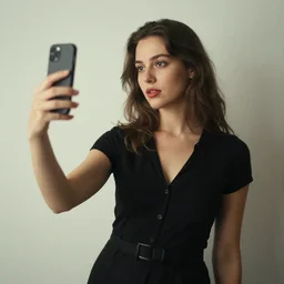 surrealist portrait of a woman posing while taking a selfie