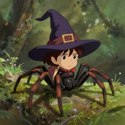 cute witch spider, natural lighting, path traced, highly detailed, high quality, digital painting, by don bluth and ross tran and studio ghibli and alphonse mucha, artgerm