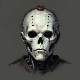 centered cell shaded! scary head portrait of half cyborg jason voorhees! concept art, llustration, postapocalyptic grunge, concept art by laurie greasley by laurie greasley
