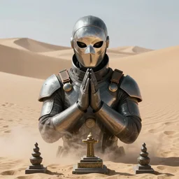 masked dunes cyber warrior portrait praying altar of sacrifice by giger vasnetsov rutkowski mucha hyperrealism very detailed masterpiece shadows symmetrical expressive eyes well proportioned balanced high resolution artgerm cinematic epic dramatic slow ivory poetic sharp focus