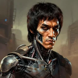 bruce lee!! cell shaded! scary head portrait of bruce lee terminator cyborg as Borderlands 3 concept art, llustration, postapocalyptic grunge, concept art by Laurie Greasley, highly detailed, sharp focus,alien, HQ, 4K ,art by Laurie Greasley