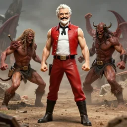 a full body portrait of colonel sanders the greek god!! fighting in hell against a starving hillbilly!!! extremely beautiful, anatomically accurate, by artgerm and by greg rutkowski and by alphonse mucha and by simon bisley, radiant light, detailed and intricate environment,