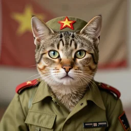 A cat as a Vietnam soldier, portrait photograph 4K