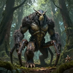 tarantula - ogre fantasy beast, standing in the middle of the forest, taller than the trees