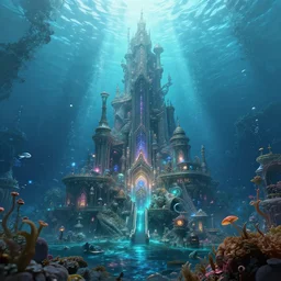 ethereal magical underwater city, highly detailed, 4k, HDR, award-winning, octane render, artstation