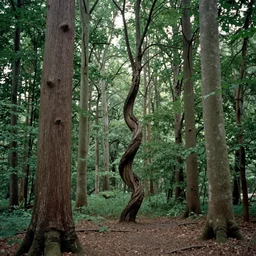 spiral trees in a dense forest by damien hirst