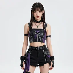 centered medium shot fine studio photograph of a beautiful Ukrainian girl wearing a solarpunk bold rave outfit, ultra-realistic, white background, 8k HDR dusk light, intricate detail