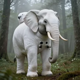 giant elephant in white spacesuit as astronaut in the woods, foggy mood, overcast bokeh - c 8