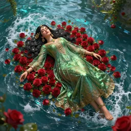 🍃 🌊 goddess of love pakistan laying down in a bed of roses, style artstation, style greg rutkowsk, octane render, unreal engine 6, epic game graphics, fantasy, cyberpunk, conceptual art, ray tracing
