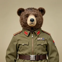 A bear wearing a military uniform, vintage photo