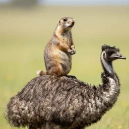 Prairie Dog riding on the back of an Emu
