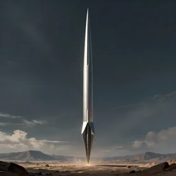 starship in the shape of a spear, concept art, scifi, digital ilustration, artstation hq