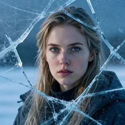 beautiful Nordic young woman face on shattered ice, cinematic, establishing shot, extremely high detail, photorealistic, cinematic lighting, intricate line drawings, 8k resolution