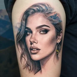 a mashup between a beautiful woman face with a beautiful mountain scenery creative double exposure effect, medium sized tattoo sketch, amazing detail, trending on pinterest, in the style of brandon kidwell