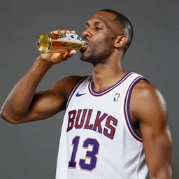 Charles Barkley drinking a beer in Las Vegas, trending on artstation
