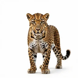 playful leopard, high detail photograph, full body, isolated on a pure white background, centered, entire subject in frame, sharp focus, soft studio lighting
