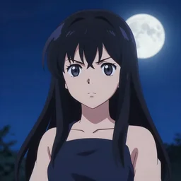 full shot portrait of angry darkness Clara Morgane as a cute anime girl at moonlight, snowing, gothic wearing, inspired by Tim Burton, Amano, detailed, unreal engine 4k volumetric light, fog,