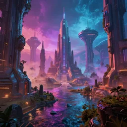 a futuristic civilisation by craig mullins, colourful dramatic lighting, octane render