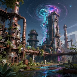 a beautiful photorealistic render of urbex industrial architecture architecture co - op city by martin johnson heade, galactic synthwave water magic realism gem neon noir sci - fi reclaimed by nature, archdaily, wallpaper, highly detailed, trending on artstation.