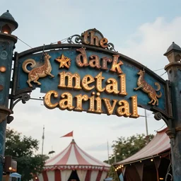 an arched sign for a circus called 'the dark metal carnival'