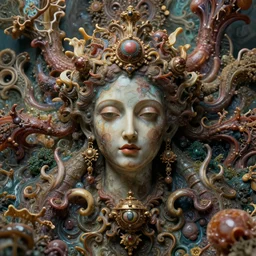 hyperrealistic close-up baroque psychedelic organic!! in another dimension highly detailed concept art eric zener elson peter cinematic hard synthweave lighting high angle hd 8k sharp shallow depth of field, inspired by Zdzisław Beksiński