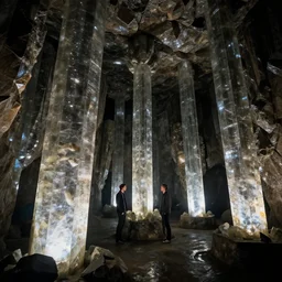 inside of an obsidian temple, dim interior, shiny crystalline columns, reflecting ambient light, by christophe vacher and bastien lecouffe-deharme