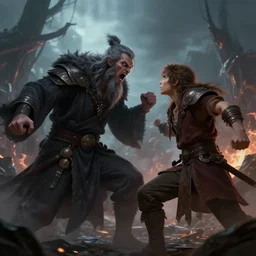 angry mage shouting at its apprentice, fantasy apocalypse, digital art, 4 k,