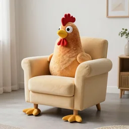 an ikea furniture photograph of an armchair that looks like a chicken