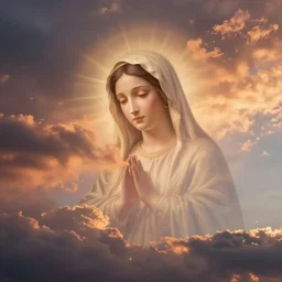 sunset clouds blending into very faint luminescent virgin mary portrait