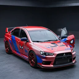 photo of Mitsubishi Lancer Evolution XI 11 2022 2 door sedan, in Spiderman style concept car