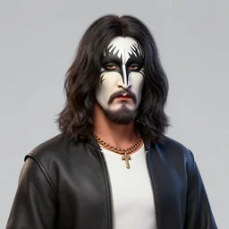 portrait of jesus christ as a member of kiss the rock band, mattepainting concept blizzard pixar maya engine on stylized background splash comics global illumination lighting artstation lois van baarle, ilya kuvshinov, rossdraws