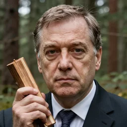 viktor orban in a forest, highly detailed face, holding a wood piece, italian futurism, 1 9 1 3