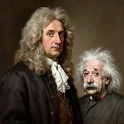 portrait of Isaac Newton and Albert Einstein