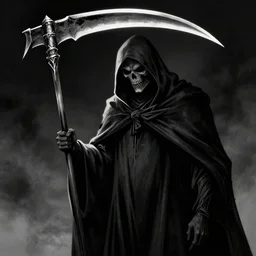 the grim reaper holding a scythe, monochrome, dramatic, deviantart, by tsutomu nihei