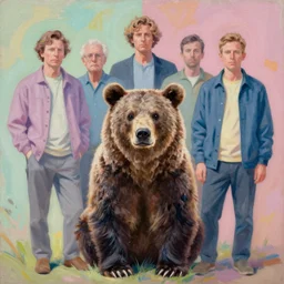 “ hyper realistic detailed painting of a bear by andrei tarkovsky, adrian ghenie, storm thorgerson, and beeple, semi naive, pastel colors, hilma af klint color palette, cinematic, very coherent symmetrical artwork, cinematic, hyper realism, high detail, 8 k, beksinski painting, part by adrian ghenie and greg hildebrandt. art by neo rauch. masterpiece ”
