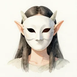 elven masked deity. this watercolor painting by an indie artist has an interesting color scheme, plenty of details and impeccable lighting.
