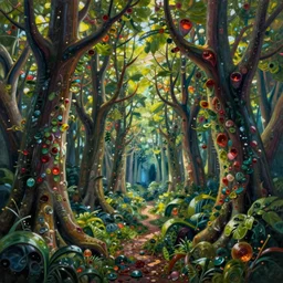 a vivid painting of a glossy fractal forest. Trending on deviantart.