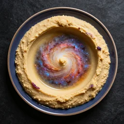 a hummus plate that fades into a galaxy, nebula explosion, space photography, hd, 8 k