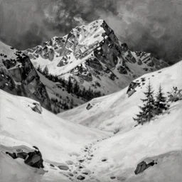 snow, concept art oil painting, black and white by jama jurabaev, extremely detailed, brush hard, artstation