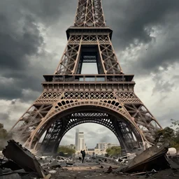 the collapsed ruins of paris after a devastating nuclear war, greg rutkowski, michal karcz, trending on artstation --height 1024