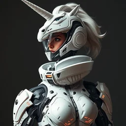 full portrait beautiful female cyborg, high detail in full body space suit fashion design by versace, unicorn helmet, steel boots, artgerm, photoshoot, intricate, highlydetailed, artstation, global illimination, backlit - n 4