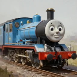 Thomas the train steampunk, realistic painting, high definition, digital art, matte painting, very detailed, realistic