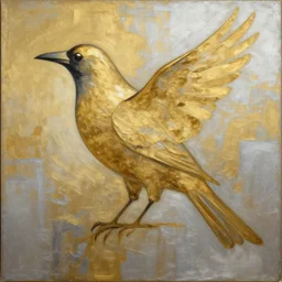 crow shape, award - winning painting, abstract, gold and silver colors,, elegant, luxurious, beautiful, lovecraftian, beksinksi, chiaroscuro